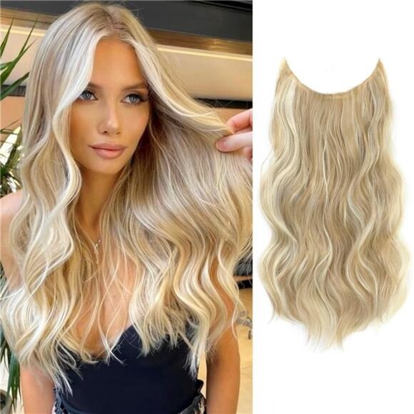 Hair Extensions 4 Secure Clips in, Medium Blonde with Pale Highlights